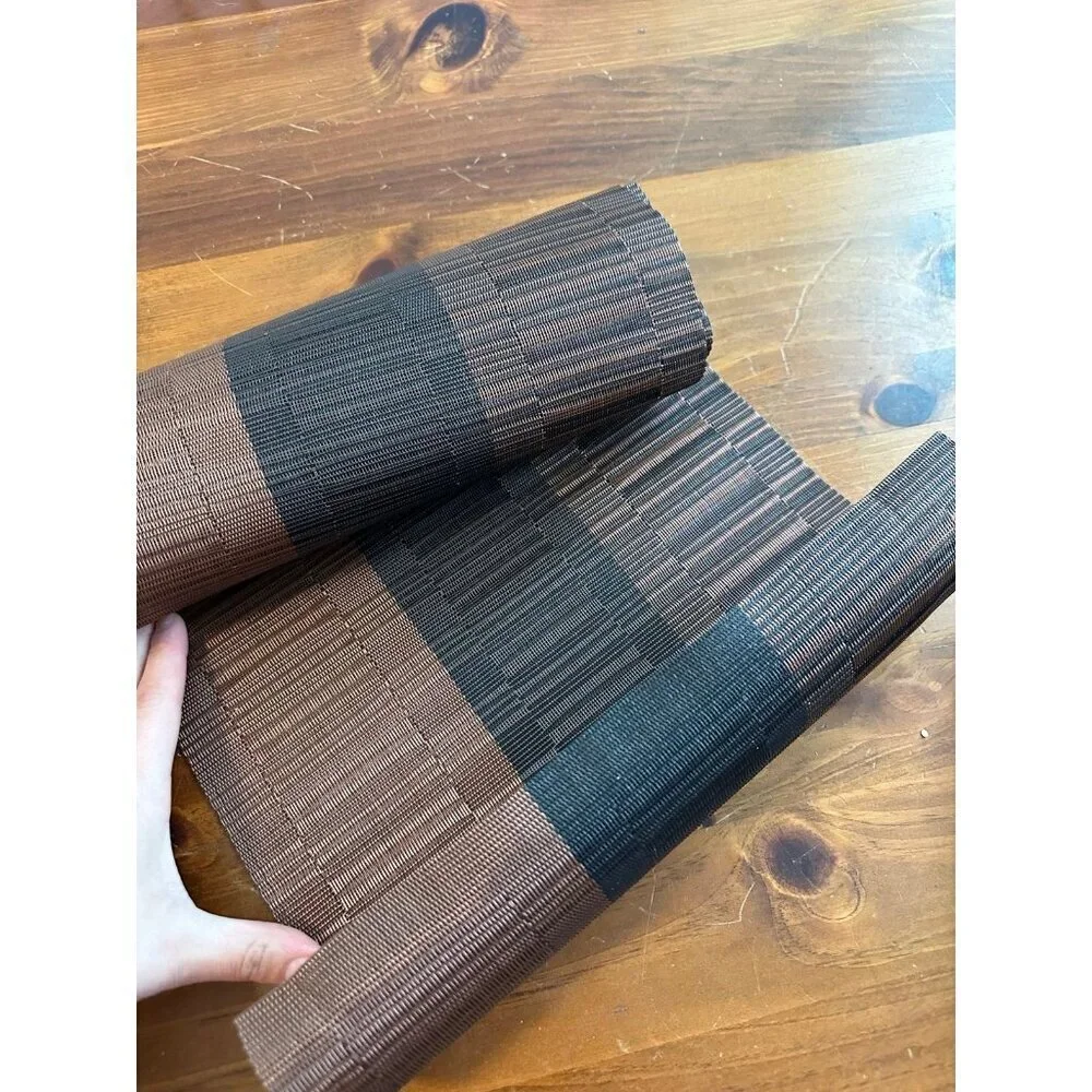 Set of 4 Woven Vinyl Placemats - Brown & Black Striped